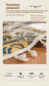 Macro shot of jacquard chenille table runner with stripe patterns and white tassels
