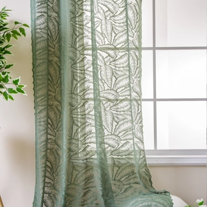 Modern fresh green leaf pattern sheer curtains for bedroom with delicate lace texture