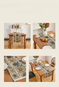 Detailed macro view of American elephant stripe table runner with bohemian tassel edges