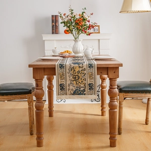American Ethnic Elephant Pattern Table Runner With Tassels Polyester Jacquard Decorative Table Cloth For Dining Table Coffee Table