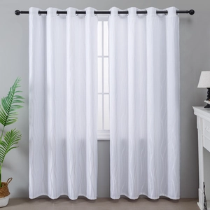 Modern Minimalist White Vertical Wave Jacquard Curtains Semi-Blackout Grommet Sheer Curtains For Living Room Bedroom Dining Room Decor