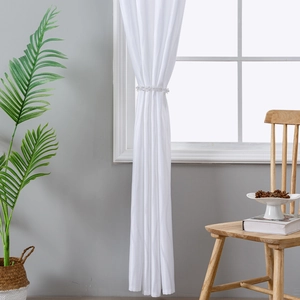 White semi-sheer curtain with vertical wave jacquard and decorative bead tieback