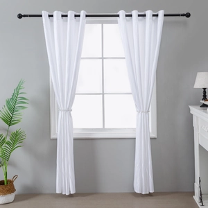 White semi-transparent sheer curtain with vertical stripe texture and metal grommet top