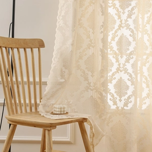 French vintage beige floral lace curtain for living room with damask patterns