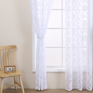French retro white lace sheer curtain with vintage damask floral pattern for bedroom
