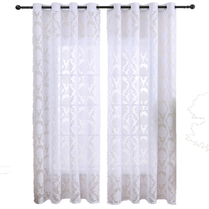 French vintage white floral lace curtains with grommet top for living room, set of 2 panels