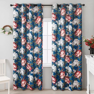 American Luxury Vintage Floral Printed Curtains Polyester Peony Pattern Blackout Drapes With Metal Grommets For Living Room Bedroom
