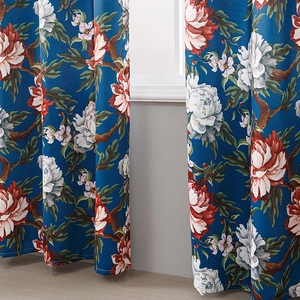 Luxury blue floral blackout curtain with peony pattern for home living room decor