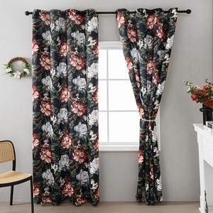 Luxurious oil painting peony blackout curtain with metal grommets for living room