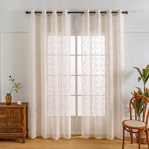 Modern Minimalist Sheer Lace Curtains With Branch Pattern For Living Room Bedroom Polyester Semi Shading Grommet Curtains