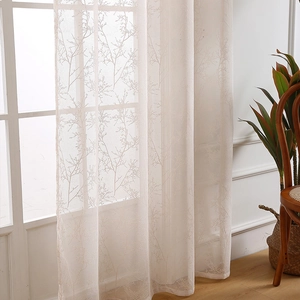 Minimalist branch lace sheer curtain in light beige for living room and balcony