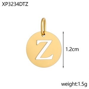 Detail of 14K gold plated stainless steel letter Z pendant with 1.2cm diameter and 1.5g weight