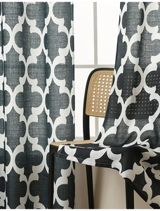 Detailed texture of American trellis pattern curtains on linen fabric for living room
