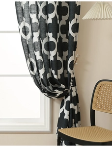 Detailed texture of American black gourd floral print linen curtain for living room