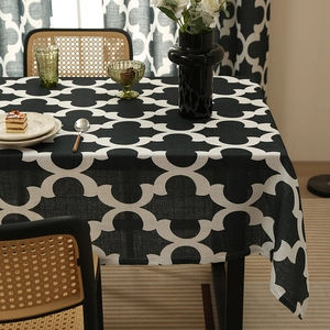 Minimalist black and white geometric patterned polyester tablecloth for kitchen decor