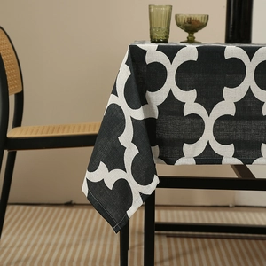 Minimalist black and white geometric gourd flower tablecloth with thick polyester fabric