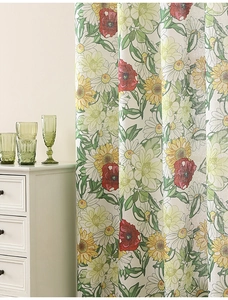 Detailed close-up of modern botanical floral print semi-blackout curtains for living rooms
