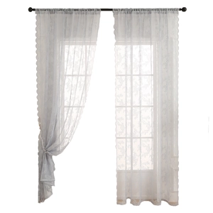 Modern white lace floral curtains with embroidery and wavy edges for living room decor