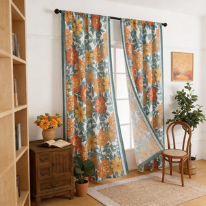Modern Minimalist Floral Print Polyester Window Curtains Rod Pocket Vintage Bohemian Sunflowers Daisies Peony Patterns For Living Room Bedroom