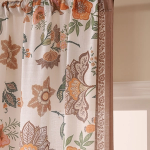 Modern minimalist botanical print curtains in linen texture for living room and bedroom