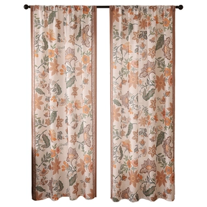 Bohemian floral blackout curtains with rod pocket design and geometric border accents