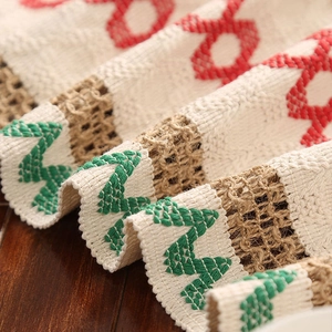 Striped linen table runner with elegant tassels for luxury home decoration and dining