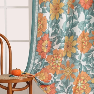 Modern minimalist floral curtains with vintage botanical prints for the living room