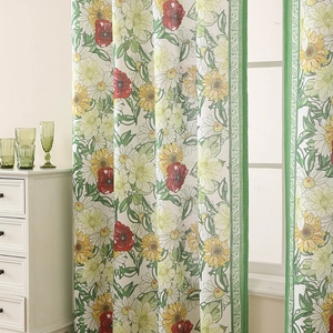 Modern floral semi-blackout curtains with sunflower print and linen texture for bedroom
