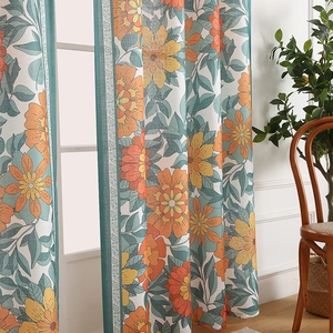 Modern floral print semi-blackout curtain with botanical patterns for living room decor
