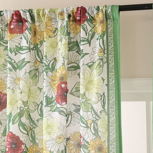 Modern floral print semi-blackout curtains with sunflower and daisy patterns for living room