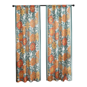 Modern floral print semi-blackout curtains with retro yellow flowers for living room