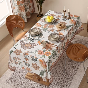 Floral print rectangular tablecloth in vintage cottagecore style for dining room decoration