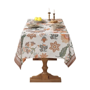 Modern floral print thick linen-like tablecloth for dining table and home decor