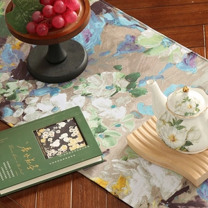 Abstract impressionist purple floral oil painting table runner for dining table decor