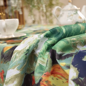 Vintage oil painting floral tablecloth in thickened waterproof fabric for dining tables