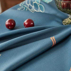 Waterproof thickened cotton linen tablecloth with elegant dark blue cloud patterns