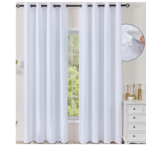 White sheer curtains with geometric patterns featuring waterproof and stain-resistant fabric