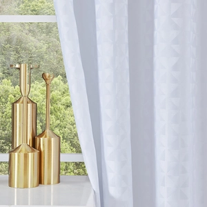 White semi-sheer curtain with geometric triangle jacquard patterns for modern home decor