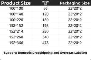 Detailed size chart showing dimensions and weight for Halloween lace tablecloths