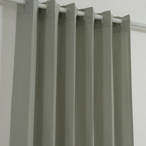 Foldable grey-green accordion door curtain with textured stripes and grommet top design