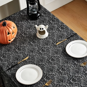 Halloween tablecloth with black and white patterns for festive party dining table decor