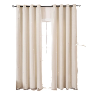 Rideaux occultants double couche avec étoiles évidées et voile transparent crème