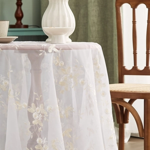 Elegant white lace tablecloth with yellow floral embroidery for home dining decor