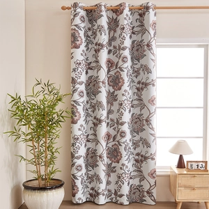 Floral blackout curtain with vintage botanical print for bedroom interior home decor
