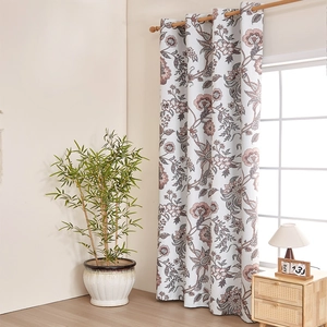 Floral blackout curtain with vintage botanical pattern and grommet top for cozy bedroom decor