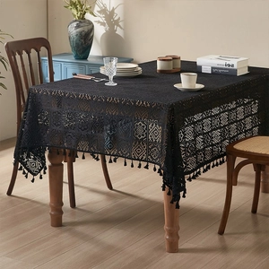 Rechteckige Tischdecke Retro Hohl Häkeln Baumwollmischung Spitze Quaste Geometrisches Muster American Pastoral Stil
