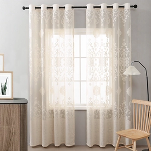 Lace Sheer Curtains Floral Damask Embroidered Tulle Window Treatment For Living Room Bedroom Semi Shading Grommet Top