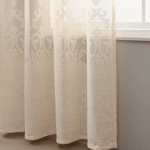 Elegant ivory floral lace sheer curtain with baroque pattern for living room and bedroom