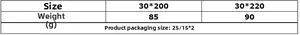 Size guide for linen table runners showing weight and dimension specifications