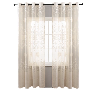 Lace curtains with damask embroidery and metal grommet top for living room windows